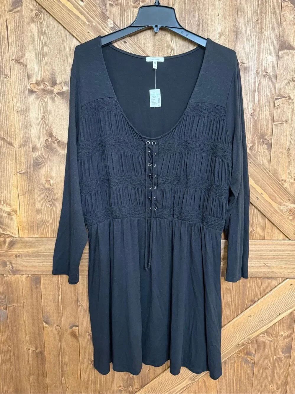 Maurices Women XXL Black Lace Up Dress NWT Long Sleeve Boho Midi (7984)